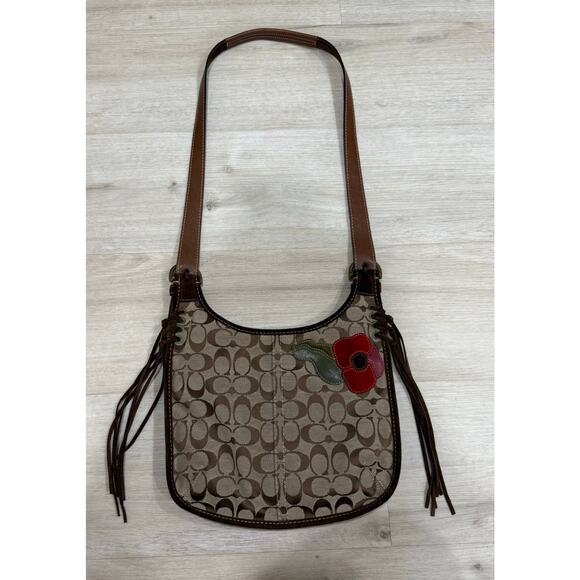 COACH Y2K Brown Signature Poppy For Peace Crossbody Shoulder Handbag 7087 Floral - Picture 3 of 10